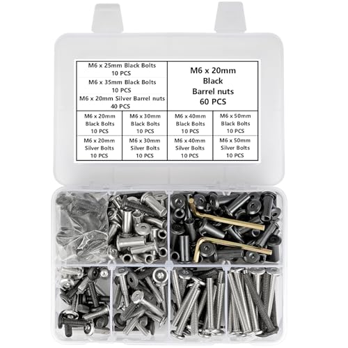 100 Set Mix M6x20-50mm Furniture Bolts for Bunk Bed and Wood Working Tools Mix M6x20/25/30/35/40/50mm 100