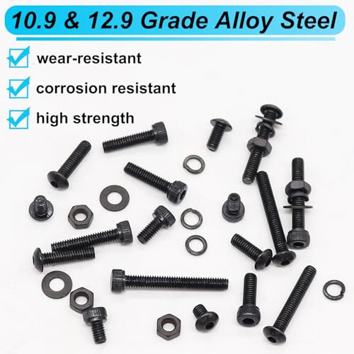 1260PCS Black M4 Metric Screw Assortment Kit + 2285PCS M2 M3 M4 M5 Metric Screw Assortment Kit, 6-20mm Socket Head & Button Head Screws Bolts and Nuts Kit