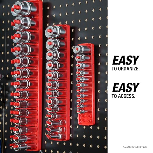 OEMTOOLS 22237 6-Pc SAE & Metric Socket Tray Set for Sizes 1/4", 3/8”, 1/2" Red and Blue