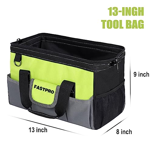 FASTPRO 14-Inch & 13-inch Zip-top Wide Mouth Tool Bags with Multi-pocket & Adjustable Shoulder Strap