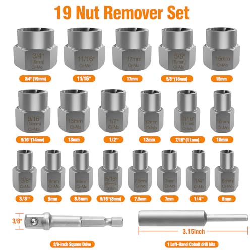 Eapele Bolt Extractor Set, Stripped Nut Remover Twist Sockets, Fit 3/8" Square Drive with Solid Storage Case (21pcs, Silver) 21pcs
