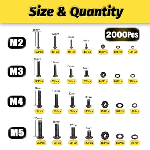 Kadrick 520 Pcs M2 M5 M4 M5 Heat Set Inserts Assortment and 2000 Pcs M2 M5 M4 M5 Hex Socket Button Head Screw Assortment Black Zinc Galvanized
