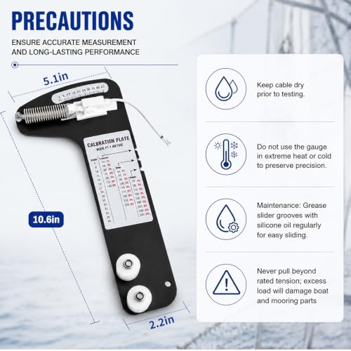 Sailboat Rigging Tension Gauge, 800lbs Max Load Marine Grade Cable Tension Meter, Fits 2.5-4mm Wire Rope for Sailboats Fences Zip Lines and Tent Support Cables