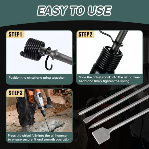 4Pcs Air Hammer Chisel Bits, 17.7 Inch Long Air Flat Chisels, Pneumatic Cold Chisel and Taper Punch, 2 Inch Wide Air Scraper Hammer Attachments for Concrete and Tile (17.7 Inch)