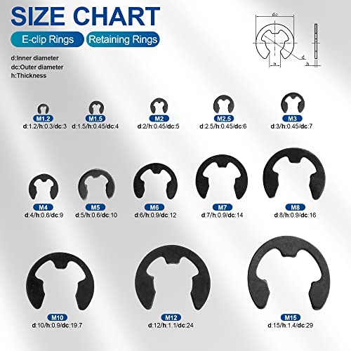 NINDEJIN E-Clip Retaining Rings, 13 Sizes External Snap Ring Clip Kit for Projects–Car Engines, Locking Mechanisms, Gears Pulleys Axles Shafts (290pcs 304 Stainless Steel+395pcs Carbon Steel)