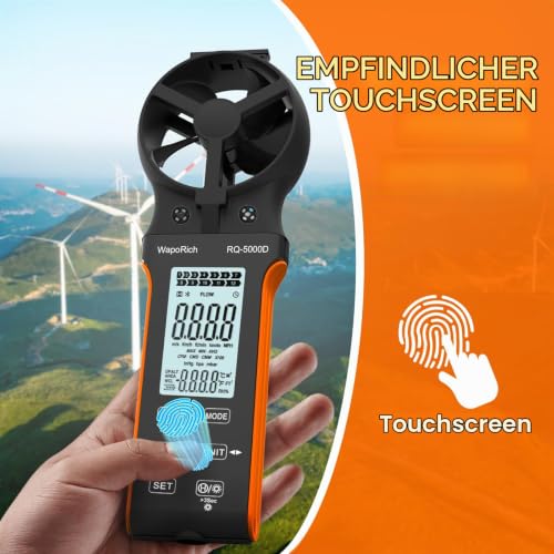 Wind Meter CFM Meter, WapoRich Anemometer Handheld Wind Speed Meter Digital Wind Meter Rechargeable Measures Air Volume/Wind Speed/Temp with MAX/MIN for HVAC Drone RQ-5000D