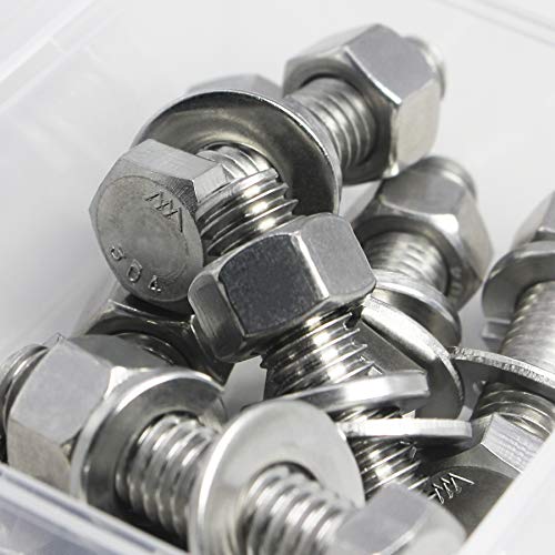 1/4-20 x 1-1/4" Bolts and Nuts Hex Head Bolts Screws, Nuts, Flat Lock Washers Hexagonal Head Bolt Stainless Bolts Machine Fully Thread Bright Assortment Kit 10Sets [1/4-20 x 1-1/4" (10Sets)]