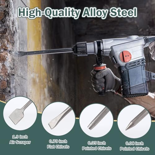 4Pcs Air Hammer Chisel Bits, 17.7 Inch Long Air Flat Chisels, Pneumatic Cold Chisel and Taper Punch, 2 Inch Wide Air Scraper Hammer Attachments for Concrete and Tile (17.7 Inch)