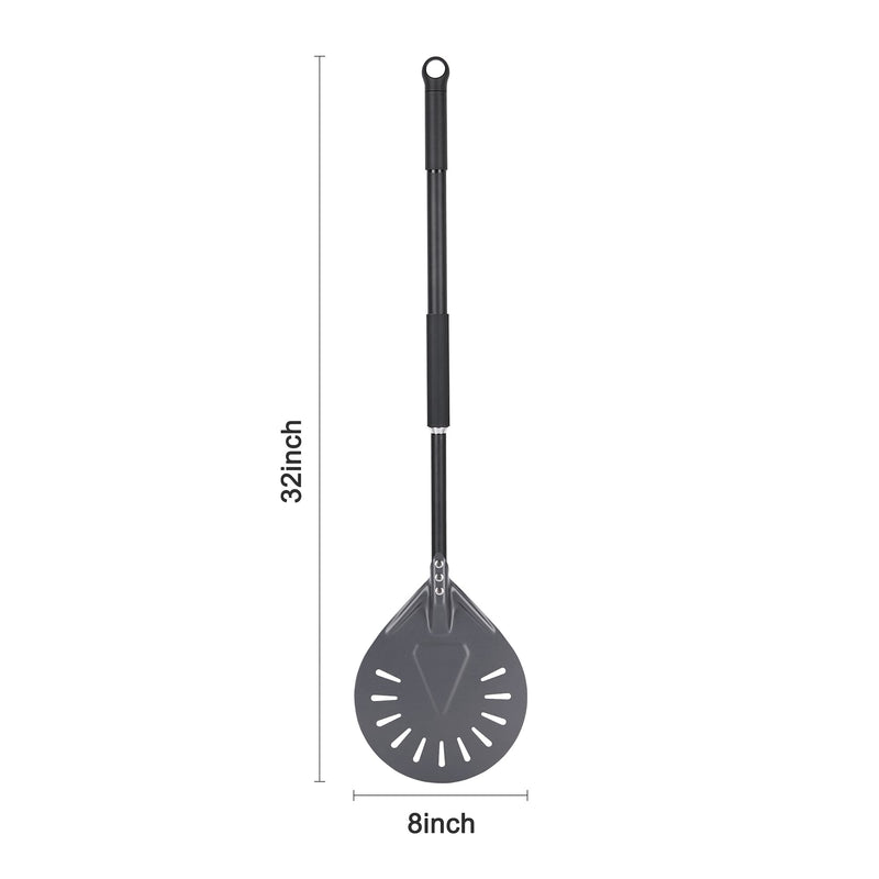 Pizza Turning Peel - 8 Inch Aluminum Perforated Turner With 32 Inch Long Handle, Lightweight Metal Peel for Outdoor Oven Accessories 8" Perforated Pizza Peel-32"Overall