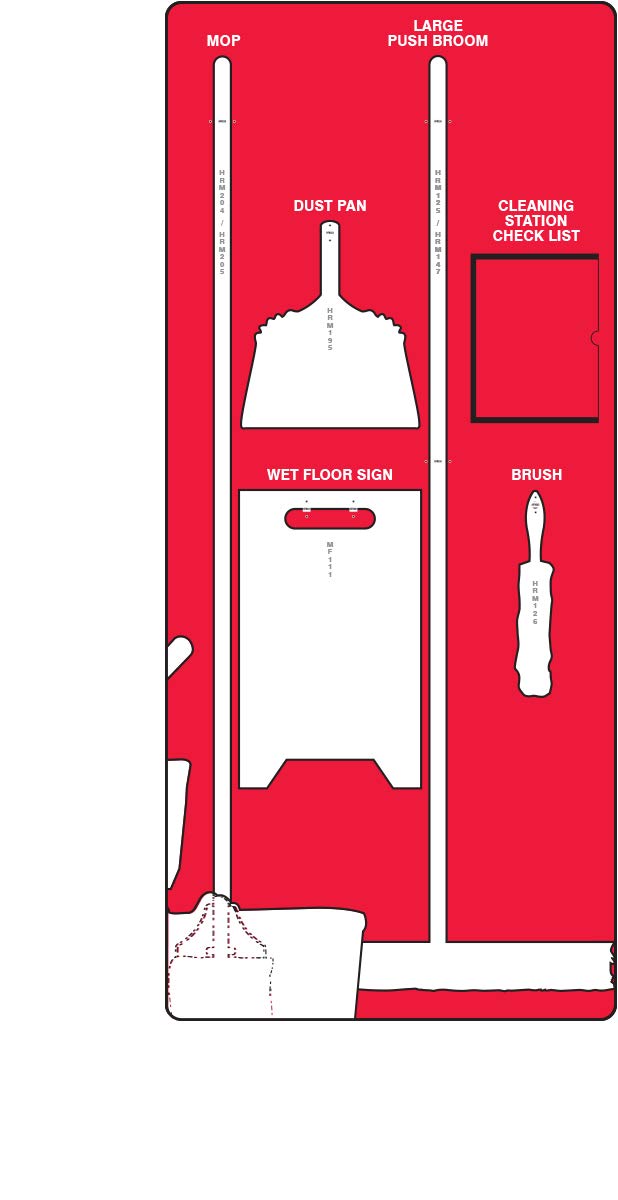 Accuform Clean & Mop Store-Board with Tools, Max-Duty Aluminum Material, Red Board, White Shadows PSB621RDWT Red/White
