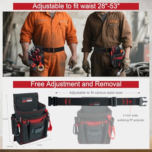 MELOTOUGH Electrician Tool Pouch Lightweight Belt Organizer with Tape Holder & Speed Square Slot for Wiring + Electrician Tool Pouch with Belt Clip, 2 Inch Heavy Duty Work Belt Set for Men