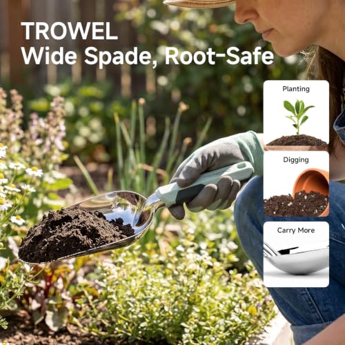 PrunePro Garden Hand Tools Set: 3 Pack Gardening Tools Trowel Transplanter Cultivator Stainless Steel Ergonomic Yard Tool Kit