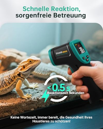 ERICKHILL Infrared Thermometer -50℃~800℃, Non-Contact Digital Laser Temperature Meter with LCD Display, Adjustable Emissivity - Suitable for Cooking/Grilling/Freezing/Industry, Black -50-800℃