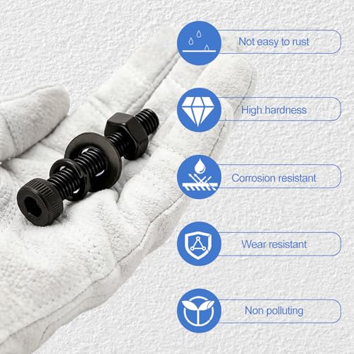 620Pcs M6 Screw Kit, Hex Socket Head Cap M6 Screws, M6 Bolts Nuts Washers Black Black M6--620 Pcs