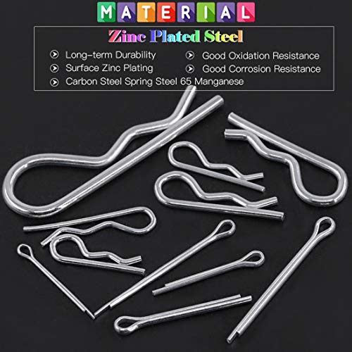Glarks 340Pcs 6 Sizes 304 Stainless Steel Cotter Pin Assortment Kit +300Pcs 12 Size Zinc Plated Steel Cotter Pin and Hair Pin Assortment Kit