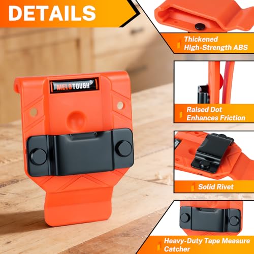 MELOTOUGH Drill Holder for Tool Belt, Drill Clip,Tape Holder for Tool Belt,Tape Measure Holder,Measuring Tape Holder,Black + MELOTOUGH Tape Measure Holder for Belt – Orange ABS Holster, Rivet-Reinforc