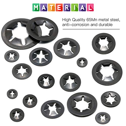 Glarks 280Pcs Internal Tooth Speed Clips Fasteners Assortment Kit + 300Pcs 10 Size Black Alloy Steel E-Clip External Retaining Ring Washer Assortment Set