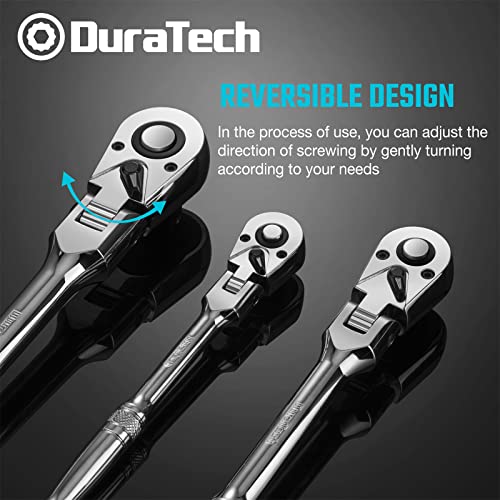 DURATECH 3-Piece Flex-Head Ratchet Set, 1/4", 3/8", 1/2" Drive