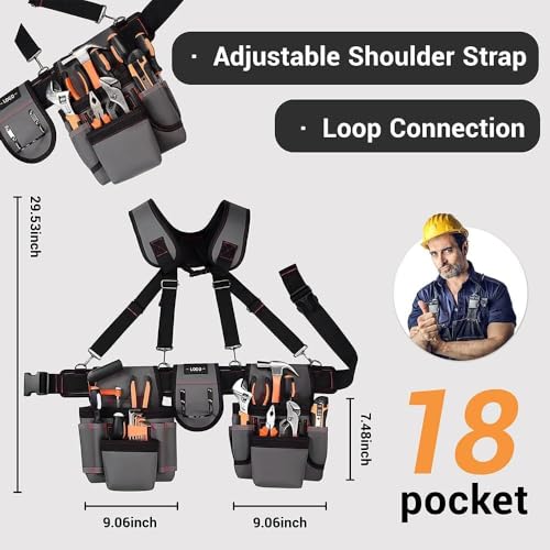 Heavy Duty Tool Belt with Suspenders Adjustable Work Apron