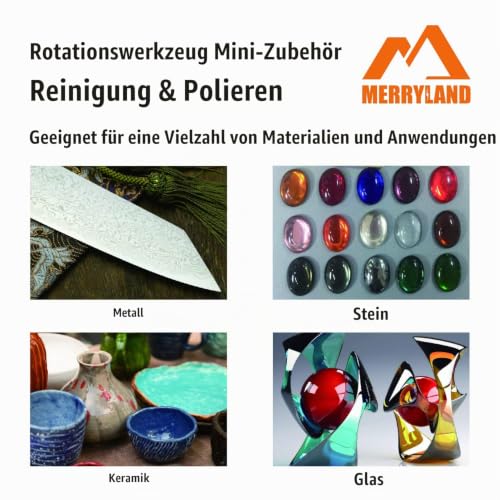 Merryland 145 Pieces Wool Felt Polishing Disc Mixed Felt Disc for Dremel | 120 Polishing Wheels, Polishing Tips, 1 Polishing Paste, 4 3.17mm Mandrels, Polishing Set Mini Rotary Tool Accessories, RMTA145C1 1", 1/2", Bullet Felt Wheel 145pcs