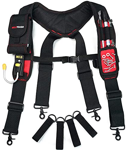 MELOTOUGH Magnetic Tool Belt Suspenders with Magnetic WristBand,Padded Tool Belt for Men with handle strap, Heavy Duty Work Belt with D ring