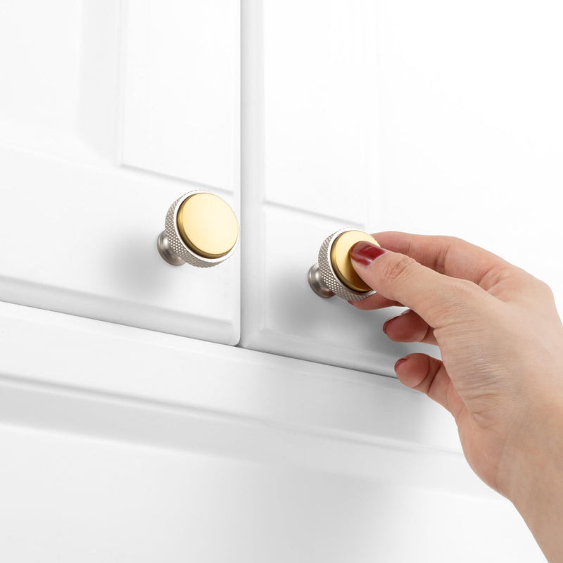 KOOFIZO 10 Pack Gold and Nickel Kitchen Cabinet Knobs Brushed Gold and Silver Drawer Knobs K28 Knurled Round Single Hole Cabinet Pulls for Cabinets Drawers Dresser Cupboard Bedroom Bathroom Brushed Gold + Brushed Nickel Knob