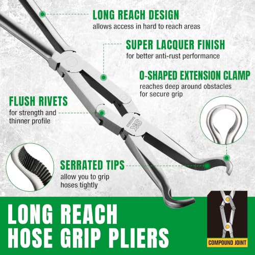 SK 3-Piece Hose Pliers Set, 13'' Double Jointed Long Reach Hose Grip Pliers