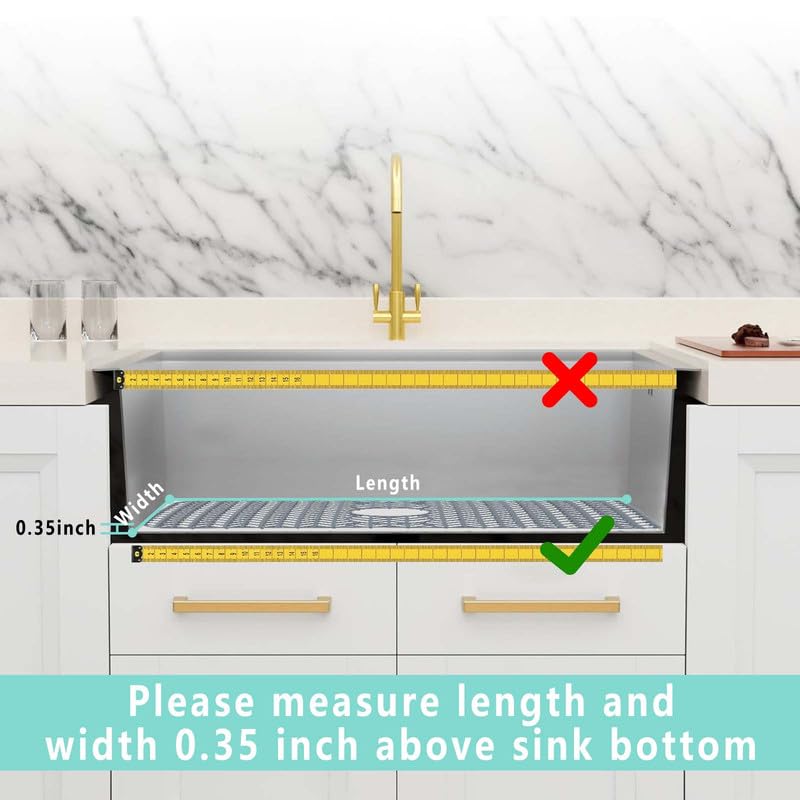 AWOKE Sink Protectors for Kitchen Sink - 29"x 15.35" Mat - Heat-resistant Easy-clean Silicone Sink Mat - for Protection of Stainless Steel Sink - with 3 Reserved Holes (Grey) 29 x 15.35