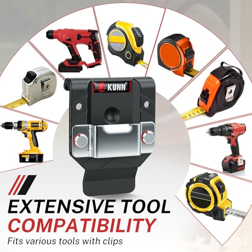 KUNN 3-Pack Professional Tape Measure Holder Set, Bulk Tape Measure Clips & Holsters + Drill Holder for Tool Belt, Single Pack Drill Belt Clip & Tape Measure Holster