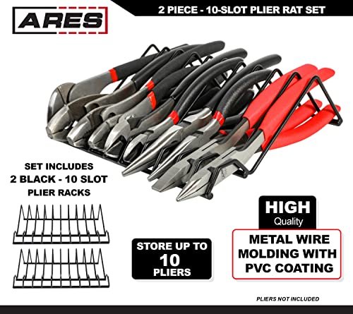 ARES 62004 2-Pc Black 10-Slot Plier Rack Set - Tool Drawer Organizer 2-Piece 10-Slot Plier Rack Set