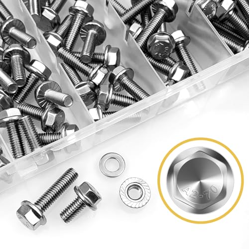 224Pcs M6 Bolt x 12/16/20/25/30mm, M6x1.0 Bolt, Flanged Hex Head Bolts with Flange Nuts Washers, 304 Stainless Steel M6 Screws, Metric Bolt Assortment, DIN 6921 By Mywish Silver 224Pcs M6
