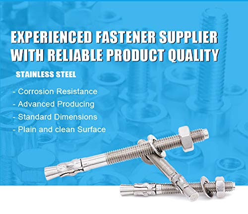 5/8" X 8" Concrete Anchor, 304 Stainless Wedge Anchor with Excellent Anti-Rust Performance, 304(18-8) Stainless Steel Concrete Anchors and Screws Kit (5pcs) 5/8" X 8"