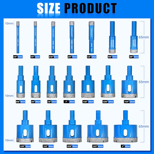 20-Piece Vacuum Brazed Diamond Hole Saw Kit with Guide, 6-50mm 6mm to 50mm 20