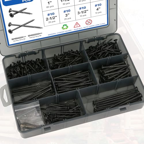 #8#10 Wood Screws Assortment Kit, 240Pcs 8Sizes Screws Set Assorted Screws Black #8#10 (8Sizes)
