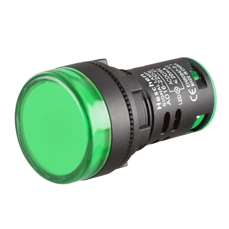 Heschen AD16-22D/S LED Indicator Light 22mm 24V DC 20mA Green Color Pack of 5