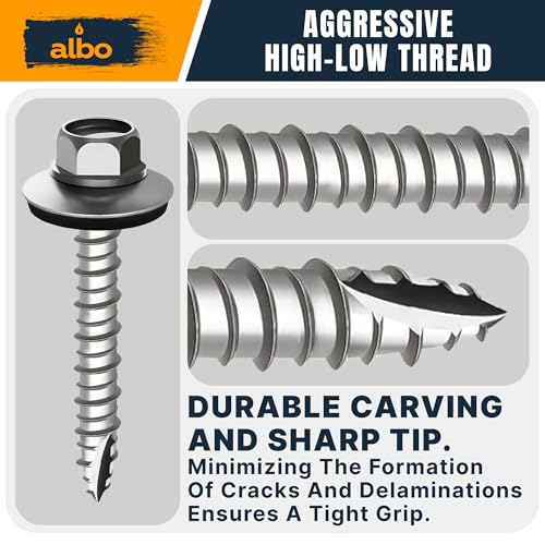 ALBO 300 Pcs #10 x 1 Black Metal Roofing Screws, EPDM Washers #10x1"