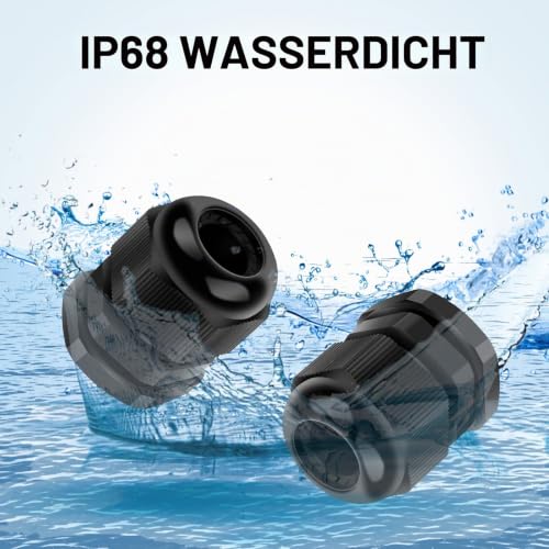 Cable Gland PG7 Adjustable 3-6.5 mm Pack of 20 Black | Cable Glands Joints PG Screw Connection IP68 Waterproof Cable Grommet for Outdoor Garden Power Distribution Box