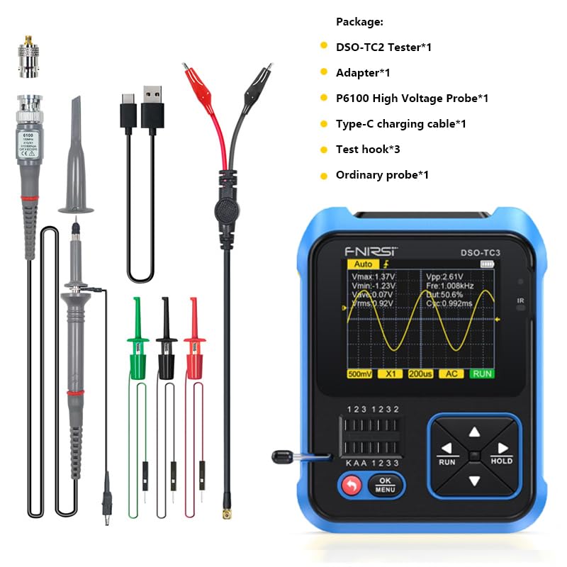 WANGCL TC3 - 3 in 1 Portable Oscilloscope ESR Tester 2.4" TFT Display 1500mA Mini Digital Oscilloscope 200kHz Bandwidth and 2.5MS/s Sampling Rate