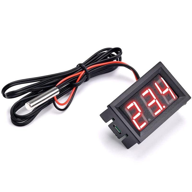 Greluma 2 Pcs 0.56" LED Display Digital Thermometer, DC 12V -50~110°C Temperature Display with Waterproof NTC Probe, Red LED Temperature Display