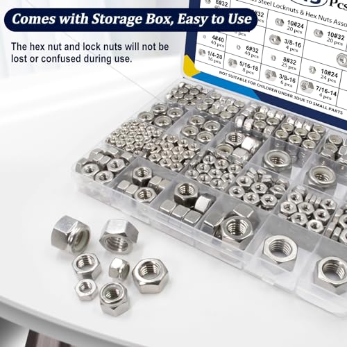 ZQZ 345Pcs SAE Hex Nut & Lock Nuts Assortment Kit (#4-1/2) Hardware Nut Set SAE Hex Nuts & Locknuts Assortment;345 PCS