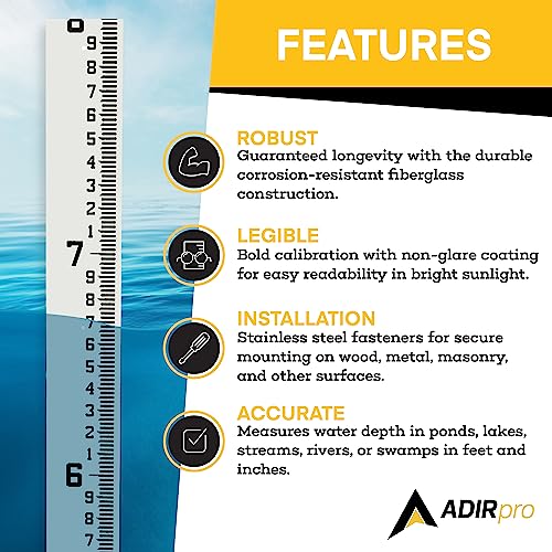 AdirPro 4" Wide Stream Gauge - Heavy Duty Gauge - All Weather Guage (100ths/10ths/feet) (4-8') 4" Wide, 4-8 ft (10ths)
