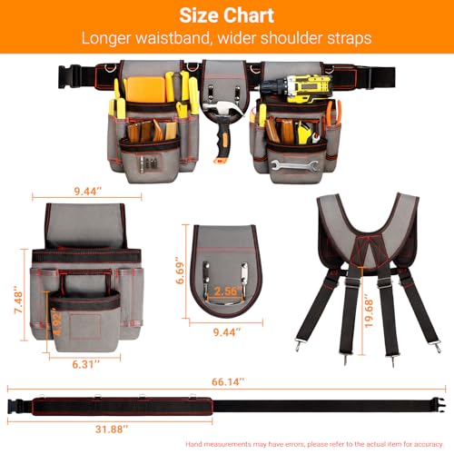 Tool Belt with Suspenders for Men, Heavy Duty Magnetic Tool Belts
