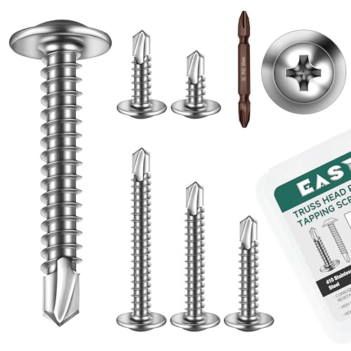 145Pcs #8 Self Tapping Screws for Metal & 155Pcs #10 Self Tapping Screws for Metal, 410 Stainless Steel Truss Head Sheet Metal Screws, Self Drilling Screw, Fast Tapping with Drill Bit