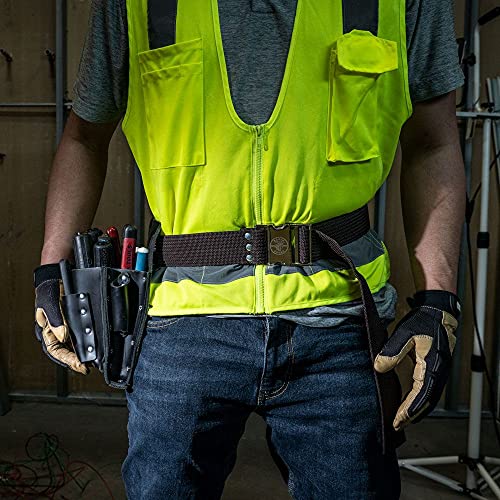 Klein Tools 5244 Tool Apron, Tape Thong and Four Reinforced Pockets for Hand Tools, Waist Size 32 to 53-Inch & 5225 Tool Belt, Adjustable Electrician Belt is 2-Inch Wide, Adjusts for 48-Inch Waist Pockets + Tool Belt