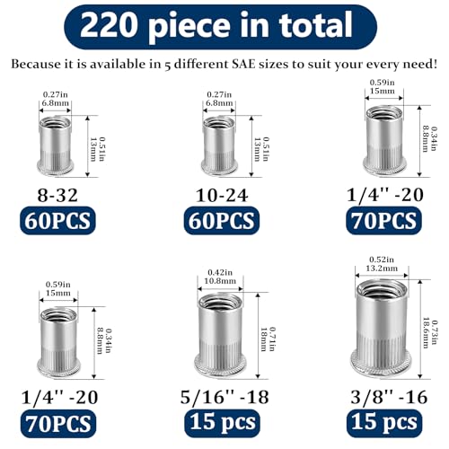 SAE Rivet Nut Assortment Kit(220 Pcs) & Vifmy Metric 304 Stainless Steel Rivet Nut Assortment Kit(218 Pcs)