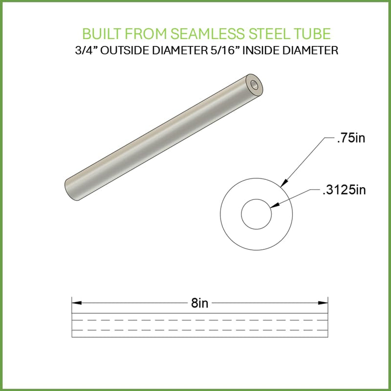 3/4" OD x 5/16" ID x 8" Long Steel Tube/Spacer (2 Pack) Metal Spacers Online Seamless Round Tubes/Spacers – Industrial Metal Tubing for DIY, Cutting, Welding, & Repairs Fits Screws/Bolts 5/16” or M8 2