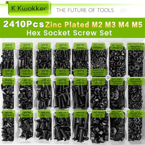 M2 M3 M4 M5 Hex Socket Head Cap Machine Screws + M2 M3 M4 M5 Hex Flat Head Screw Set