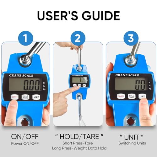 RoMech 660lb Digital Hanging Scale with Cast Aluminum Case, Handheld 300Kg Mini Crane Scale with Hooks for Farm Hunting Fishing Outdoor (Blue) Blue 660lbs