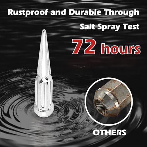 24pcs Chrome Spiked Spline Lug Nuts 4.4 Tall Wheel Lug Nut with Socket Key M14 x 1.5 24