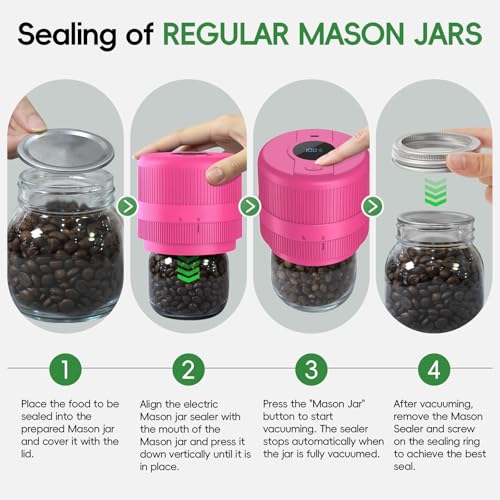 Mason Jar Vacuum Sealer Kit, Electric Mason Jar Sealer for Wide & Regular Mouth Mason Jars, Ideal for Pickles, Jam, Salad, Overnight Oats, Dry Food and Meal Prep Storage (Berry) Berry
